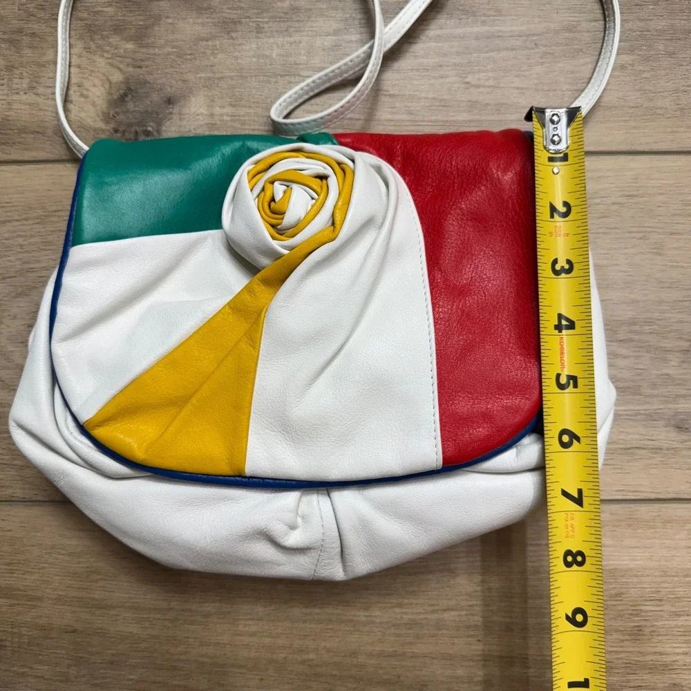 Giani Bernini Vintage Leather Crossbody Bag Multicolor 3D Twee Color Block White - Picture 7 of 9